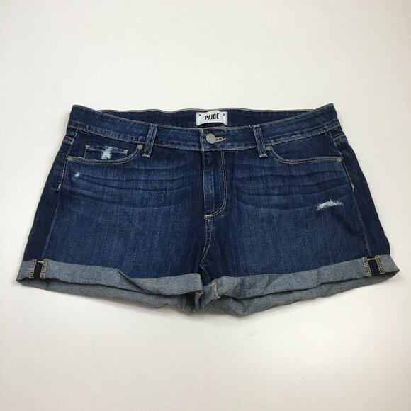 PAIGE 5 Pocket Tyson Destructed JIMMY JIMMY Cuffed Hem Distressed Denim Shorts - Picture 1 of 12